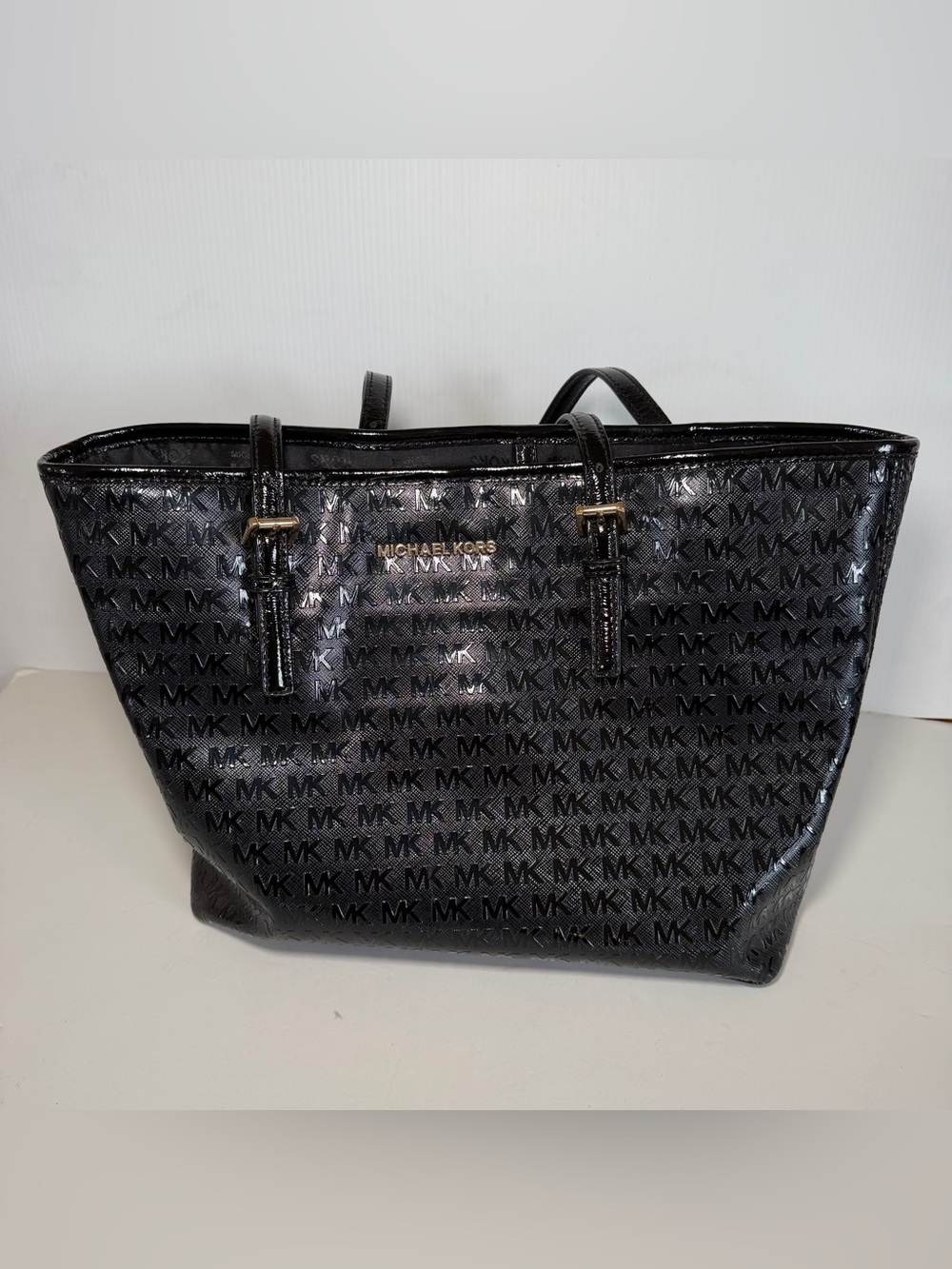 Michael Kors Black MK Logo Patent ToteBag